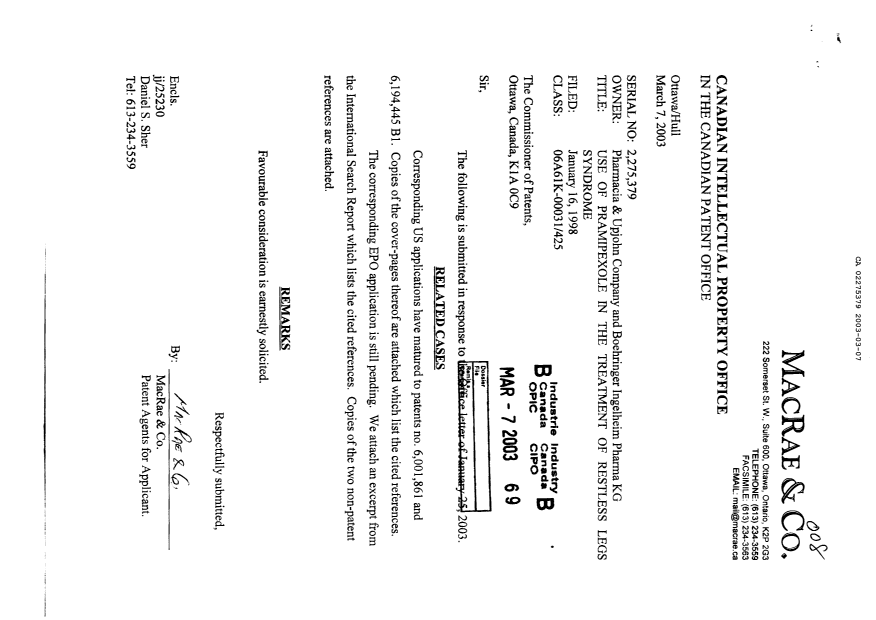 Canadian Patent Document 2275379. Prosecution-Amendment 20030307. Image 1 of 1