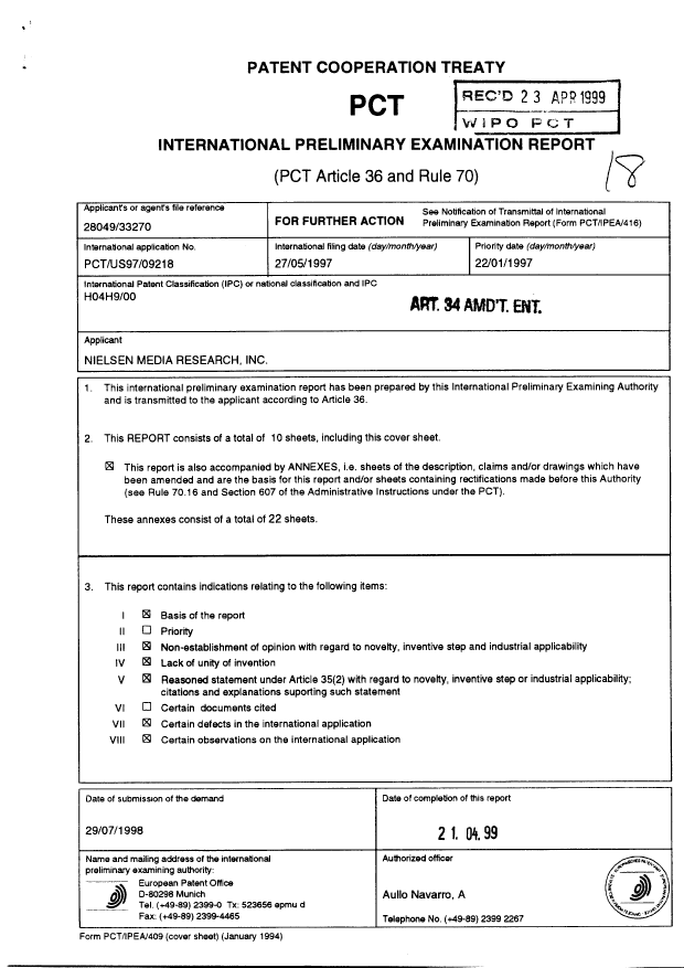 Document de brevet canadien 2275409. PCT 19981216. Image 3 de 37