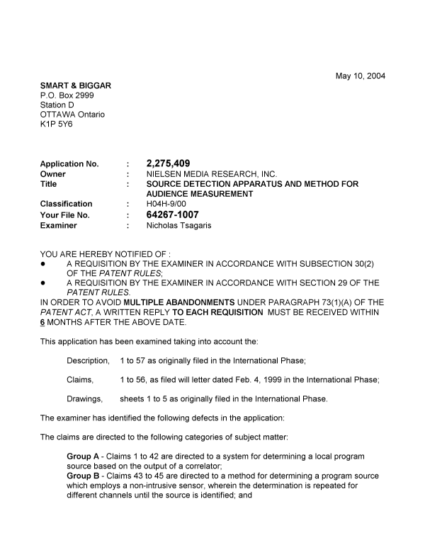 Document de brevet canadien 2275409. Poursuite-Amendment 20031210. Image 1 de 3