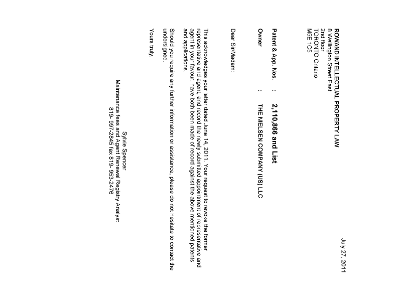 Canadian Patent Document 2275409. Correspondence 20101227. Image 1 of 1
