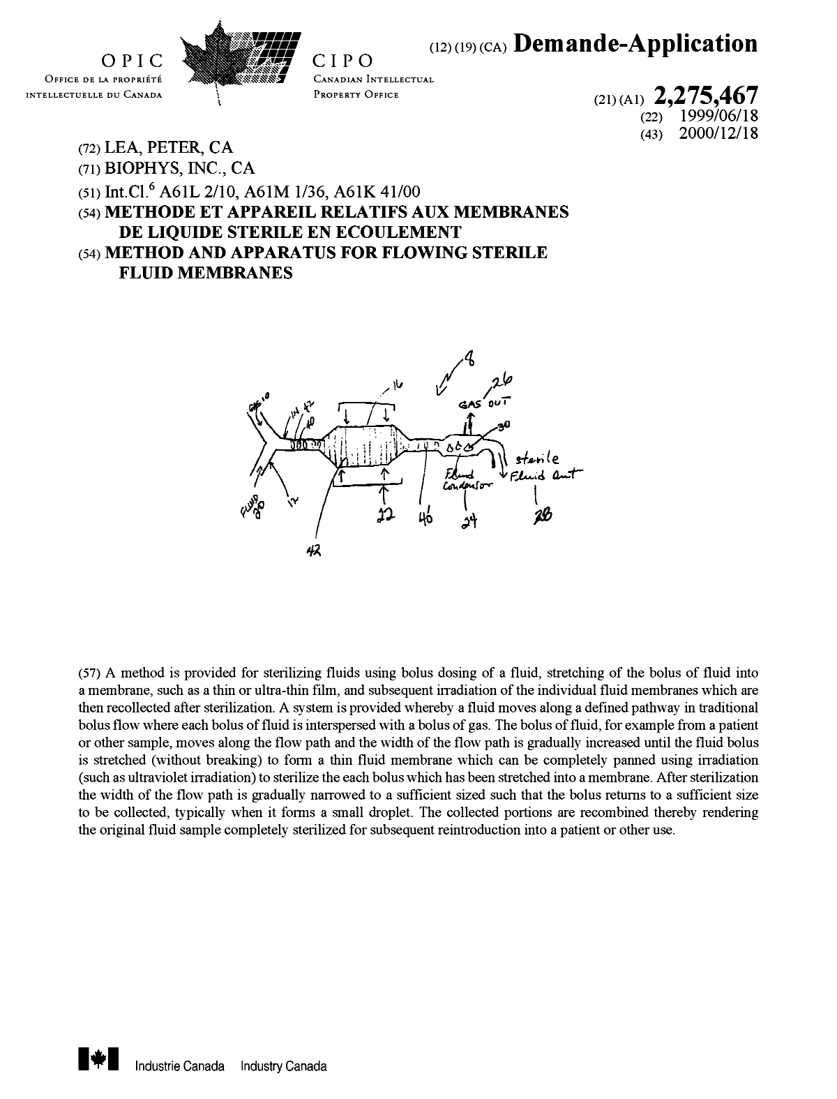 Canadian Patent Document 2275467. Cover Page 20001214. Image 1 of 1