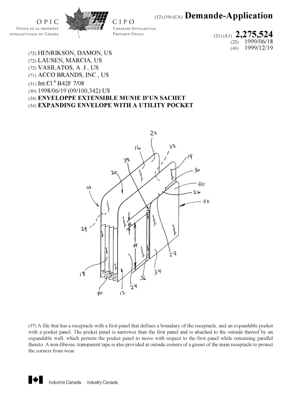 Canadian Patent Document 2275524. Cover Page 19991208. Image 1 of 1