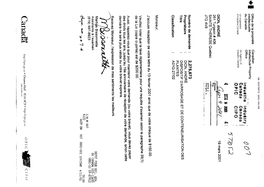 Document de brevet canadien 2275673. Poursuite-Amendment 20001209. Image 1 de 1