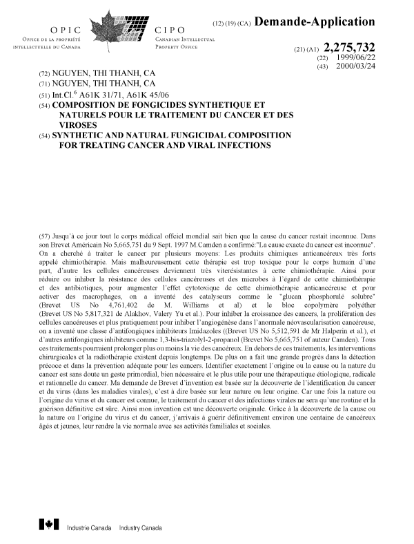 Document de brevet canadien 2275732. Page couverture 19991225. Image 1 de 1