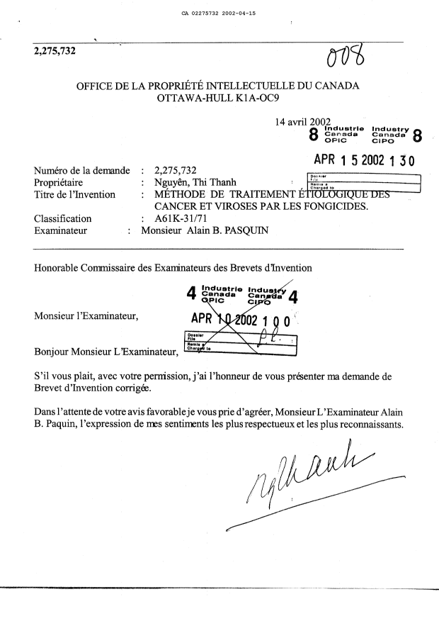 Canadian Patent Document 2275732. Prosecution-Amendment 20011215. Image 1 of 11