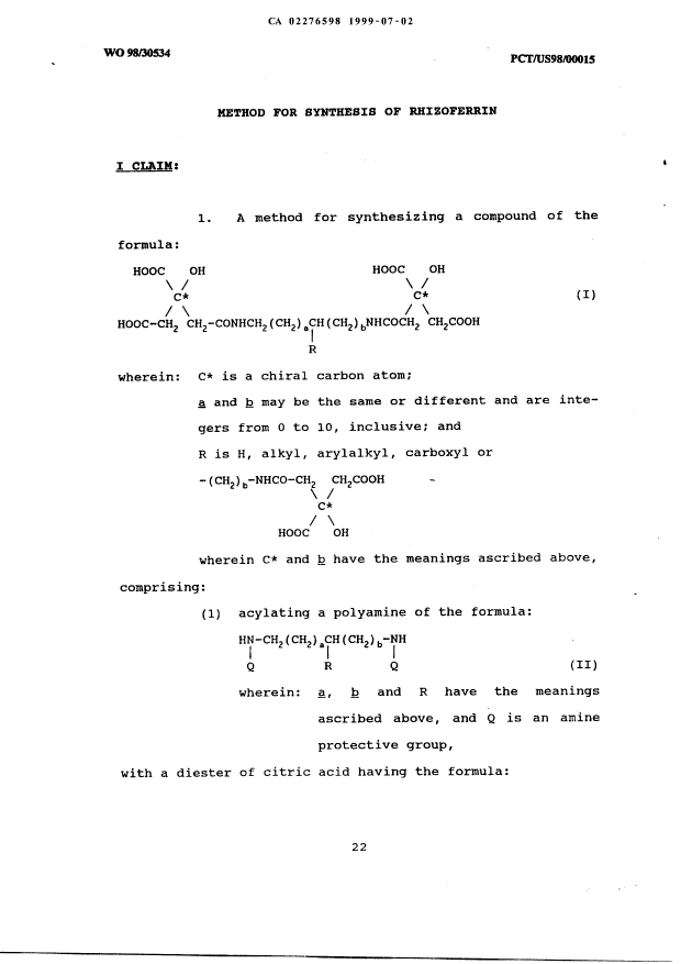 Document de brevet canadien 2276598. Revendications 19990702. Image 1 de 5