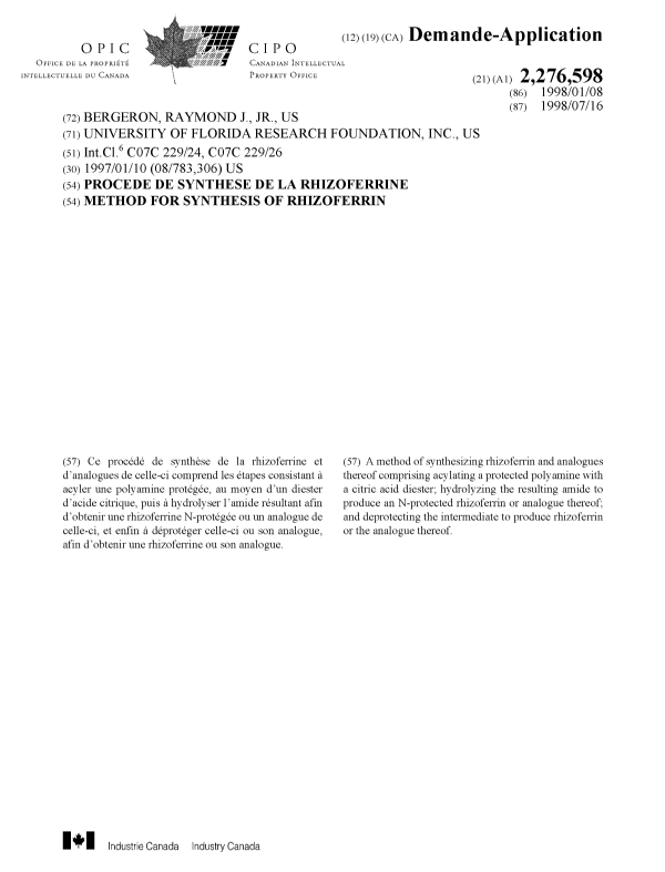 Document de brevet canadien 2276598. Page couverture 19990923. Image 1 de 1