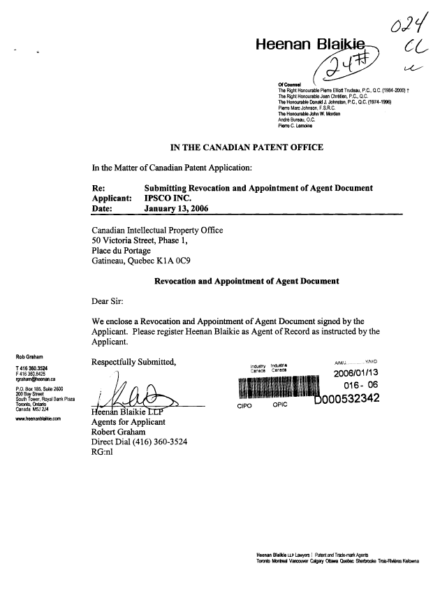 Canadian Patent Document 2277392. Correspondence 20060113. Image 1 of 3