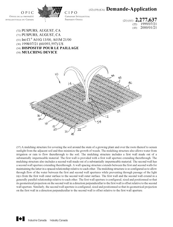Document de brevet canadien 2277637. Page couverture 20000105. Image 1 de 1