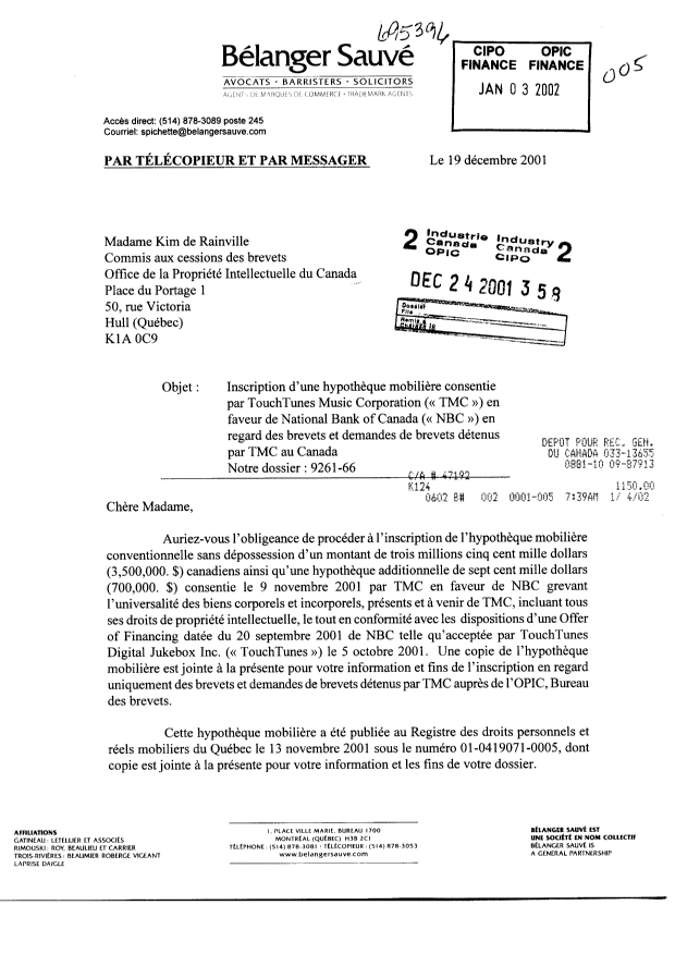 Document de brevet canadien 2277941. Cession 20011224. Image 1 de 146