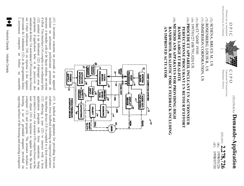 Document de brevet canadien 2278726. Page couverture 19981206. Image 1 de 2
