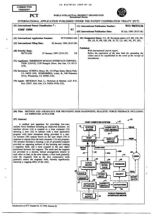 Canadian Patent Document 2278726. Abstract 19981226. Image 1 of 1