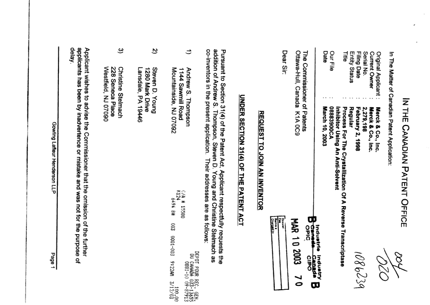 Canadian Patent Document 2279198. Correspondence 20021210. Image 1 of 2