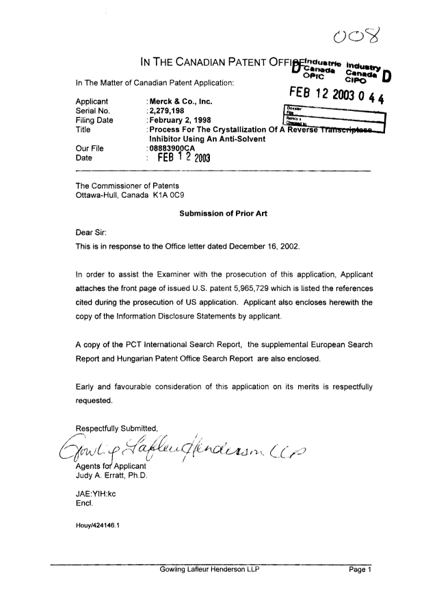 Document de brevet canadien 2279198. Poursuite-Amendment 20021212. Image 1 de 1
