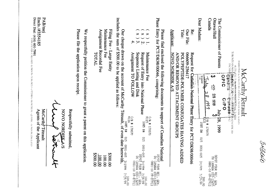 Canadian Patent Document 2279986. Assignment 19990728. Image 1 of 4