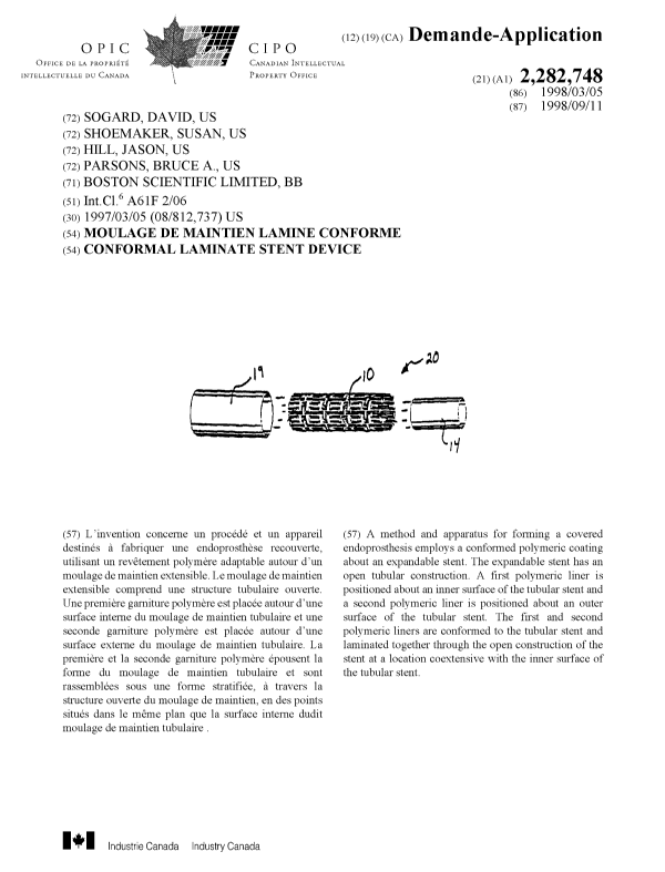Document de brevet canadien 2282748. Page couverture 19991104. Image 1 de 1