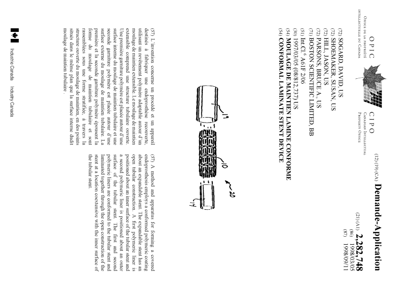 Canadian Patent Document 2282748. Cover Page 19991104. Image 1 of 1