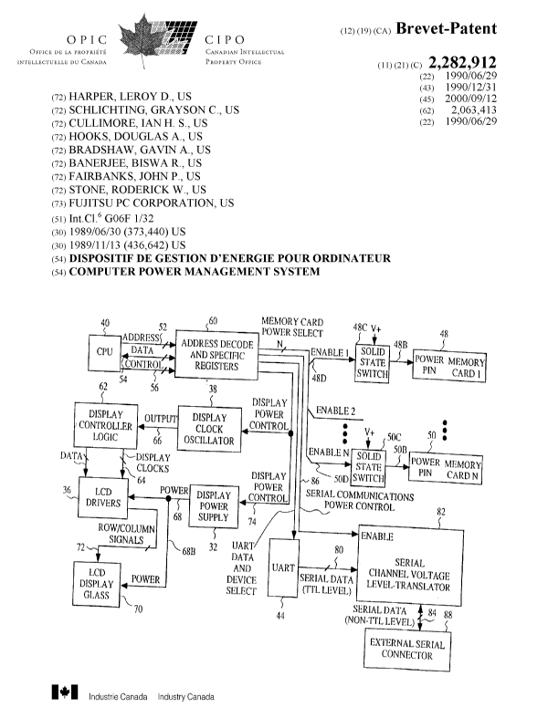 Document de brevet canadien 2282912. Page couverture 20000901. Image 1 de 2