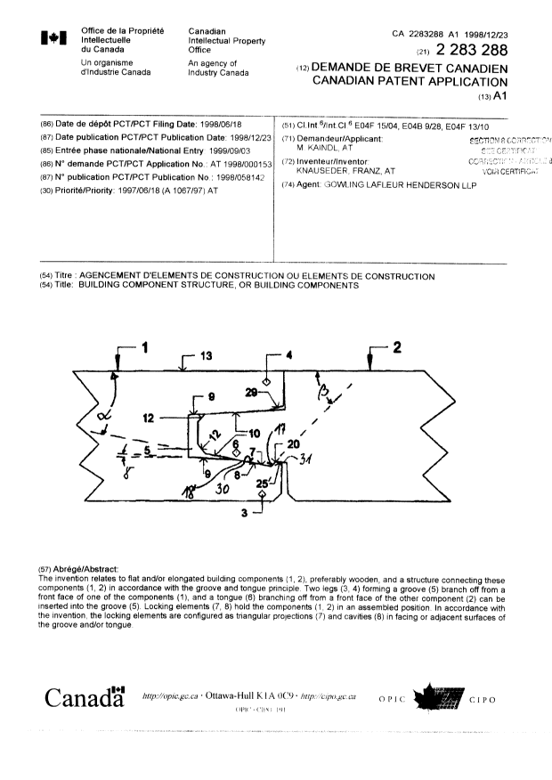 Canadian Patent Document 2283288. Cover Page 20030523. Image 1 of 2