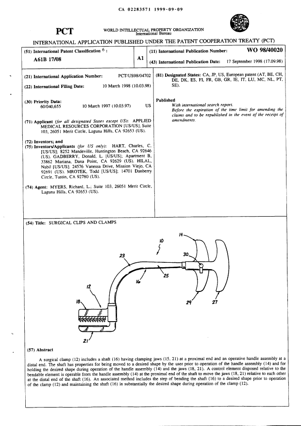 Canadian Patent Document 2283571. Abstract 19981209. Image 1 of 1