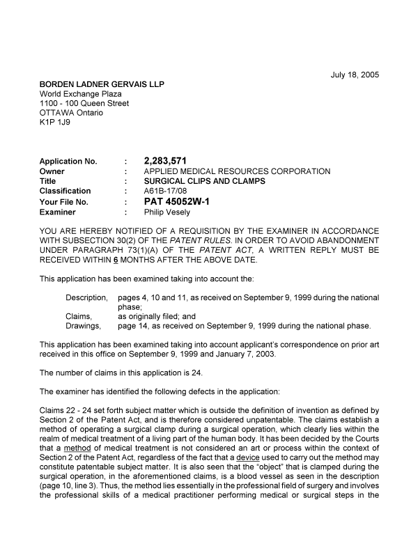 Canadian Patent Document 2283571. Prosecution-Amendment 20041218. Image 1 of 3