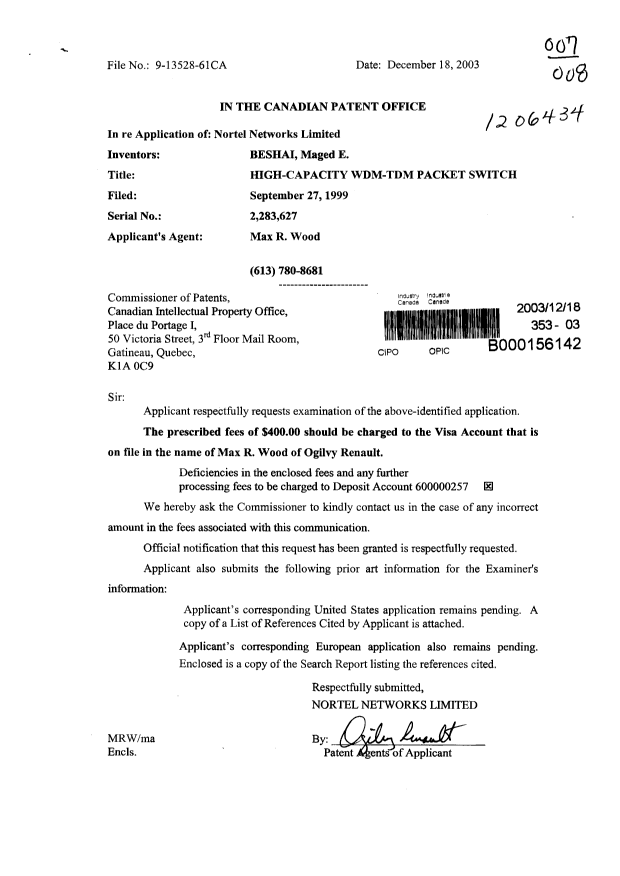 Document de brevet canadien 2283627. Poursuite-Amendment 20031218. Image 1 de 1