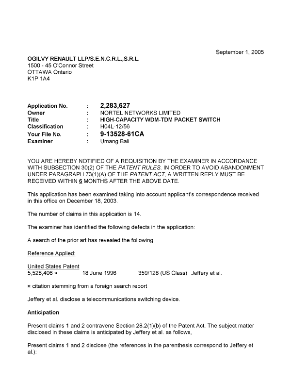 Document de brevet canadien 2283627. Poursuite-Amendment 20050901. Image 1 de 2