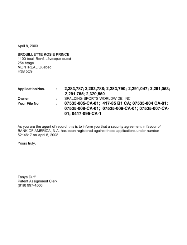 Document de brevet canadien 2283790. Correspondance 20030408. Image 1 de 1