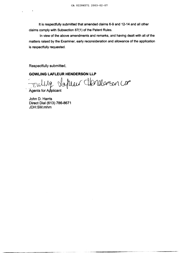 Canadian Patent Document 2284571. Prosecution-Amendment 20030207. Image 2 of 6