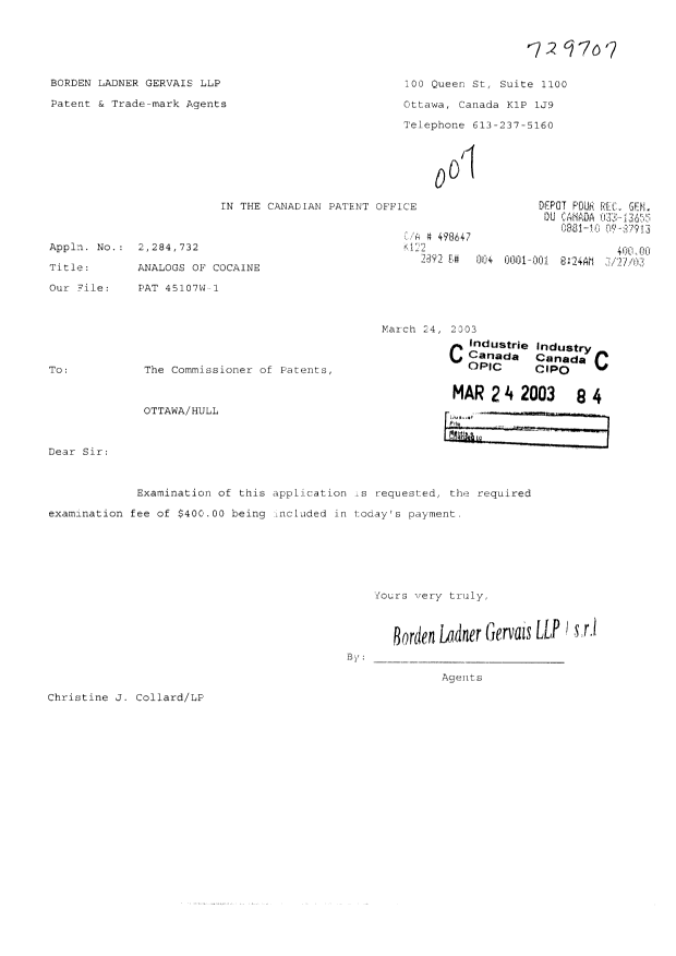 Canadian Patent Document 2284732. Prosecution-Amendment 20021224. Image 1 of 1