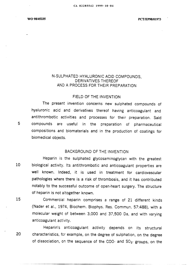 Canadian Patent Document 2285542. Description 19991004. Image 1 of 27