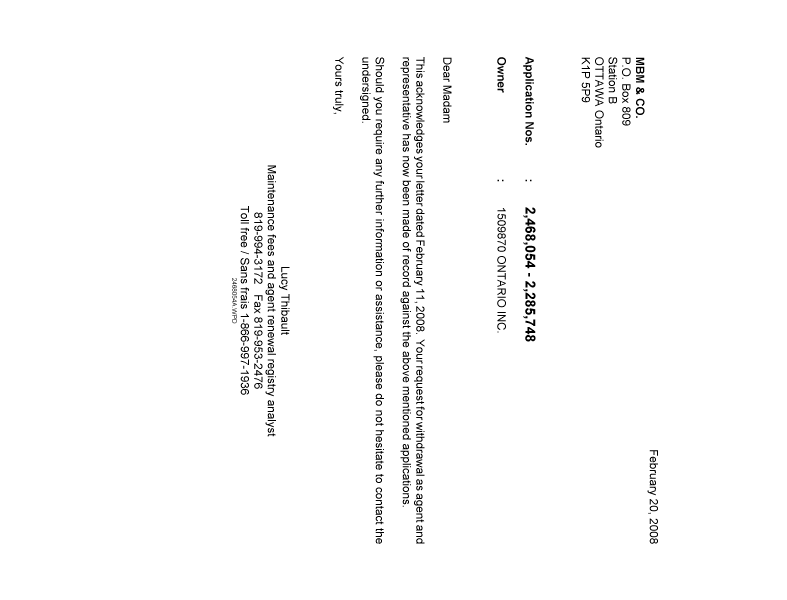 Document de brevet canadien 2285748. Correspondance 20071220. Image 1 de 1