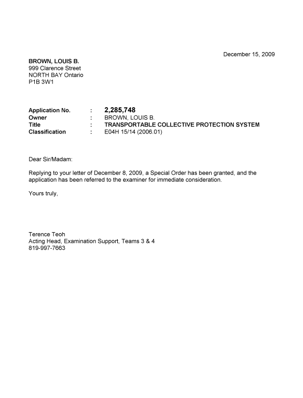 Canadian Patent Document 2285748. Prosecution-Amendment 20081215. Image 1 of 1