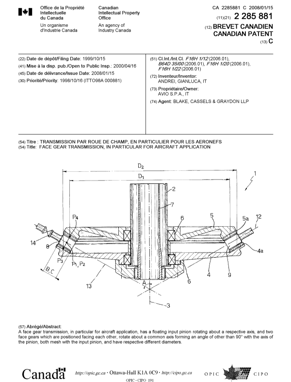 Document de brevet canadien 2285881. Page couverture 20071211. Image 1 de 1