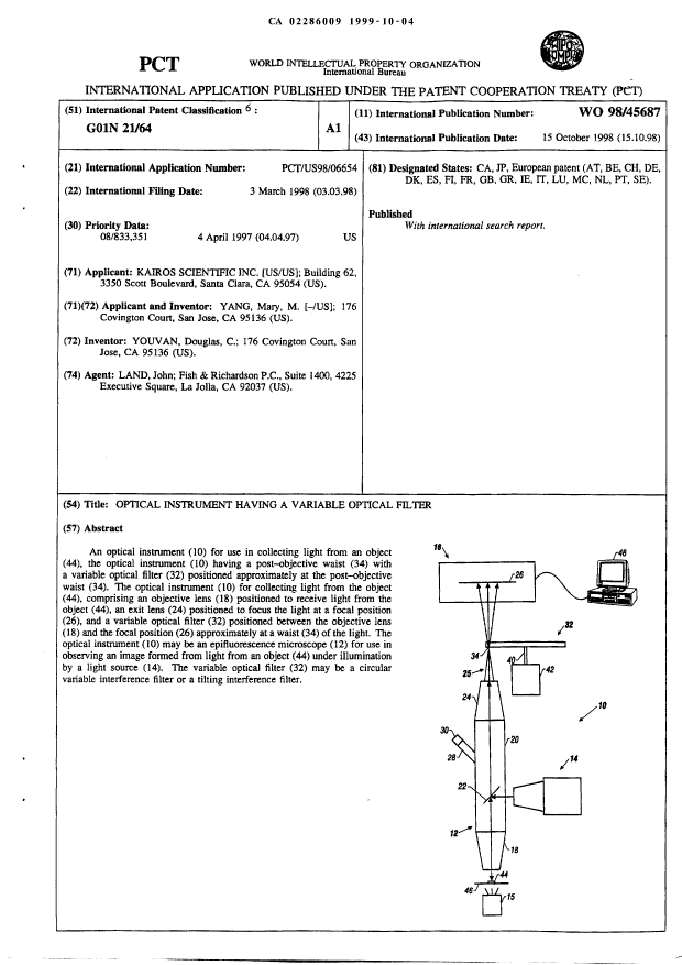 Document de brevet canadien 2286009. Abrégé 19991004. Image 1 de 1