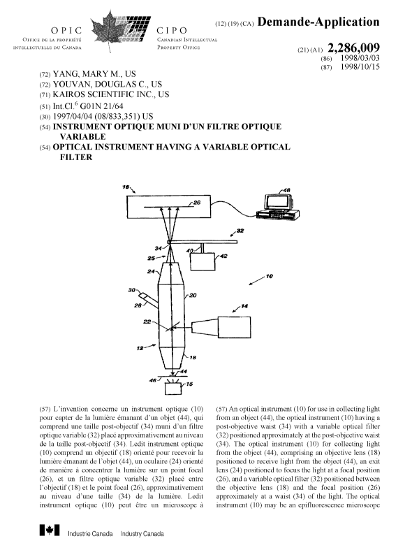 Document de brevet canadien 2286009. Page couverture 19991201. Image 1 de 2