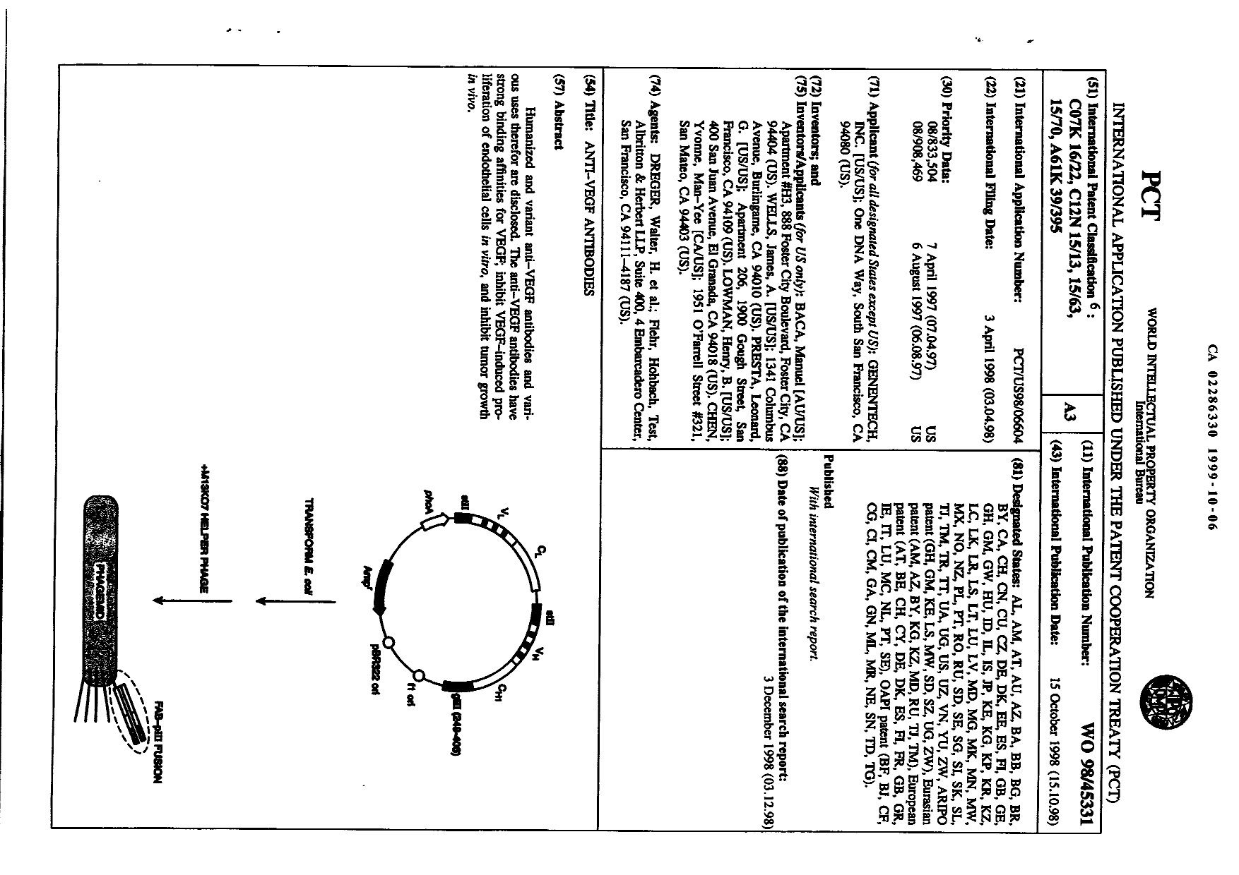 Canadian Patent Document 2286330. Abstract 19981206. Image 1 of 1