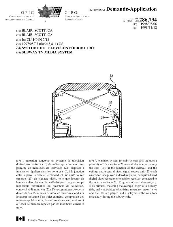 Canadian Patent Document 2286794. Cover Page 19981226. Image 1 of 1
