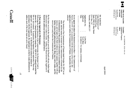 Document de brevet canadien 2286794. Correspondance 20100414. Image 1 de 2