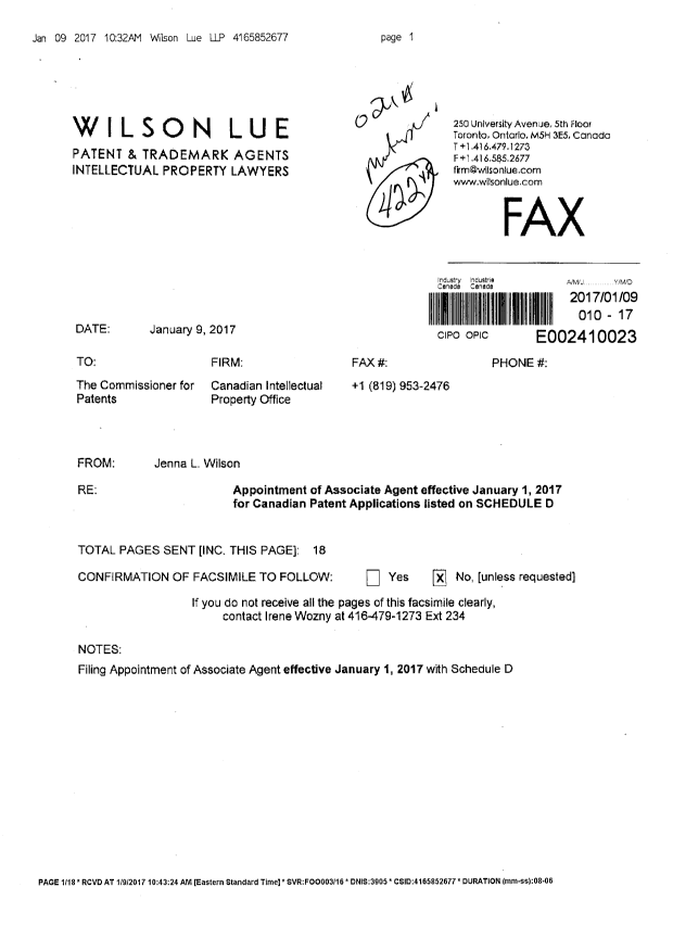 Canadian Patent Document 2286794. Correspondence 20161209. Image 1 of 3