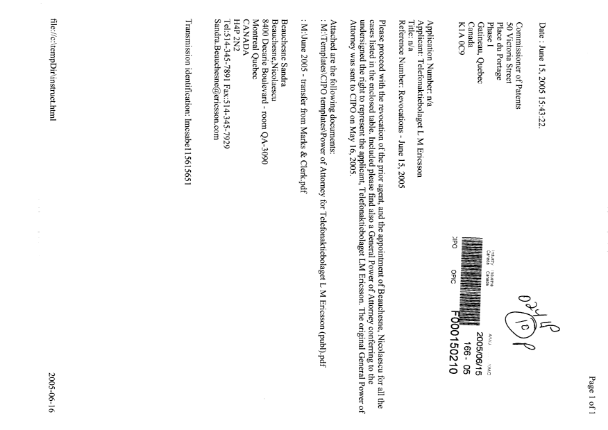 Canadian Patent Document 2287337. Correspondence 20050615. Image 1 of 3