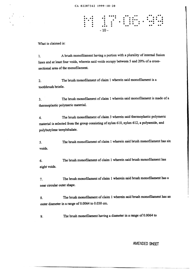 Document de brevet canadien 2287342. Revendications 19991020. Image 1 de 6