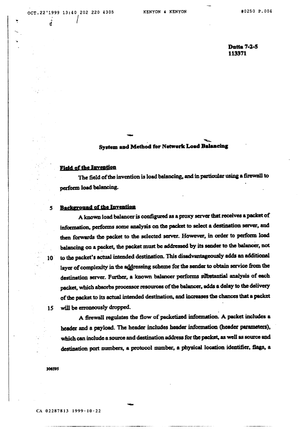 Canadian Patent Document 2287813. Description 19991022. Image 1 of 8
