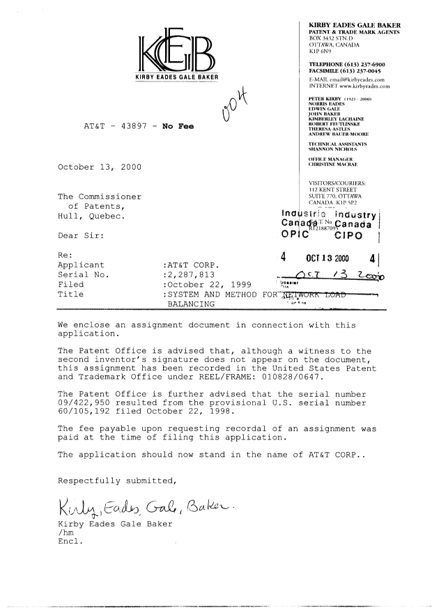 Document de brevet canadien 2287813. Cession 20001013. Image 1 de 11