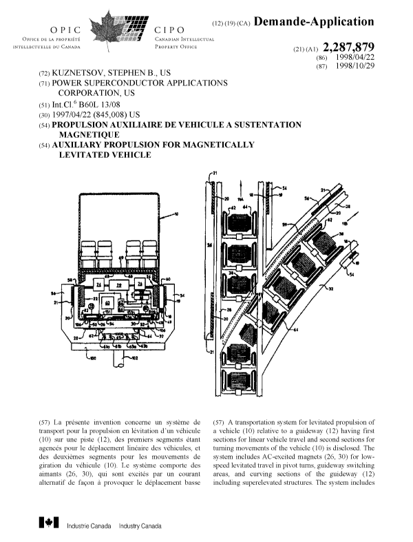 Document de brevet canadien 2287879. Page couverture 19991216. Image 1 de 2