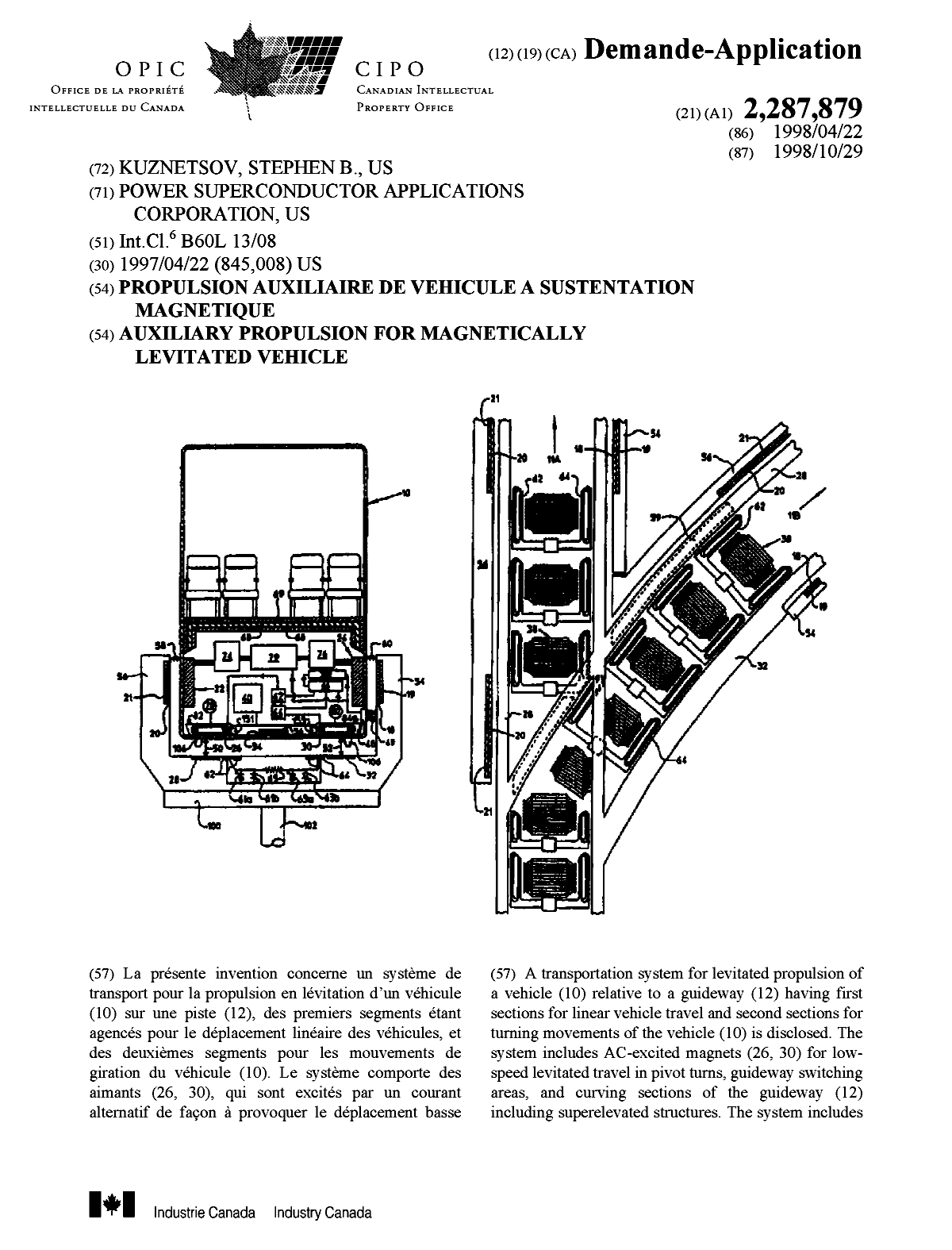 Canadian Patent Document 2287879. Cover Page 19991216. Image 1 of 2