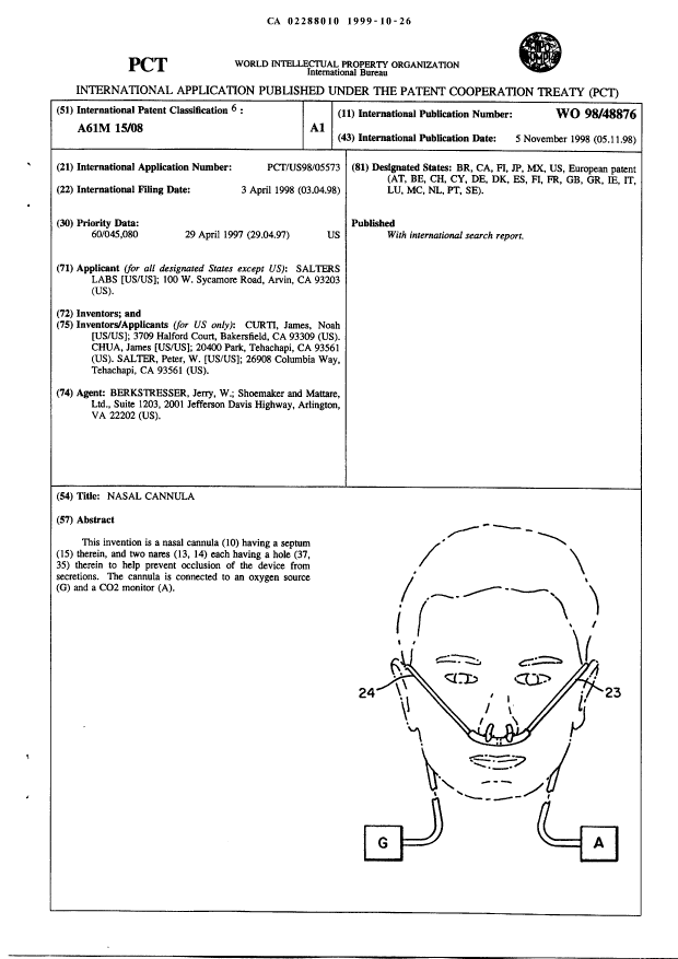 Canadian Patent Document 2288010. Abstract 19981226. Image 1 of 1