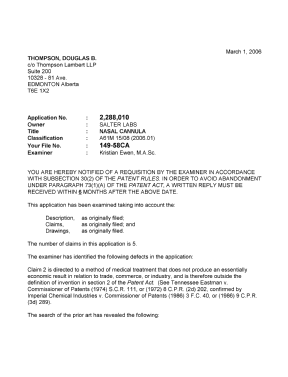 Canadian Patent Document 2288010. Prosecution-Amendment 20051201. Image 1 of 4