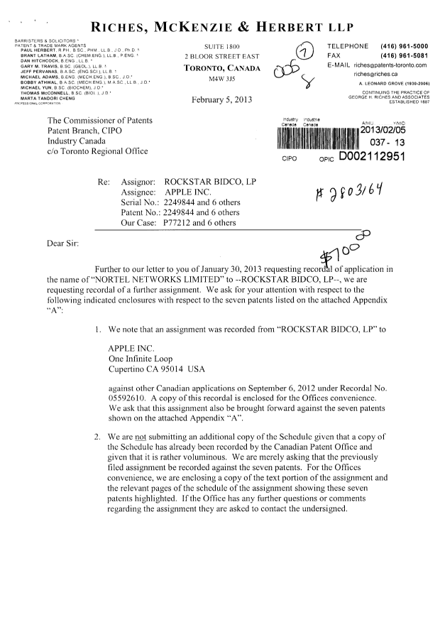 Document de brevet canadien 2288020. Cession 20130205. Image 1 de 15
