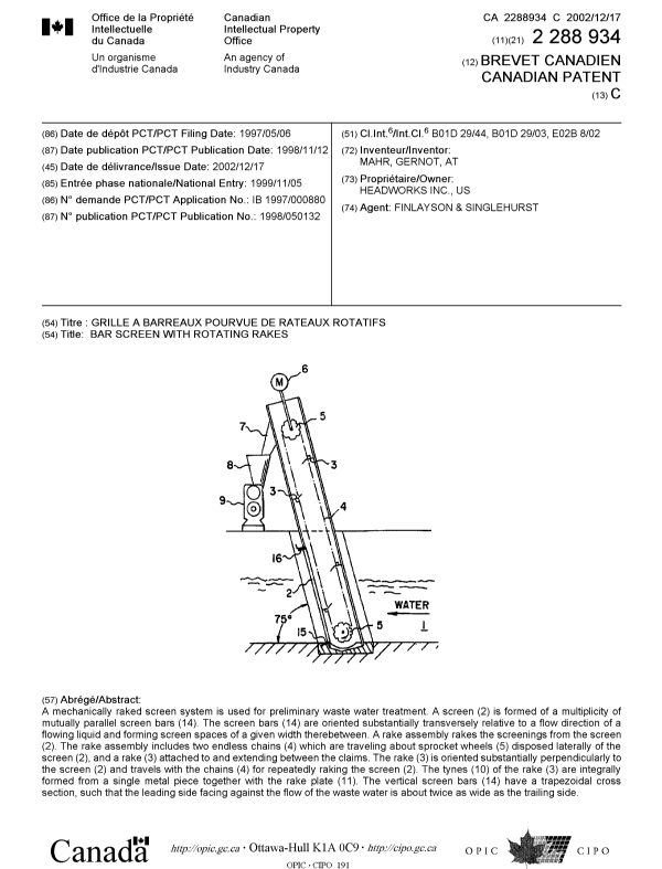 Document de brevet canadien 2288934. Page couverture 20021112. Image 1 de 1